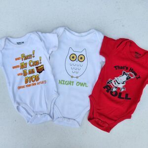 **4/$20 - Set of 3 Gender Neutral Humorous Onesies - Size 3-6 months